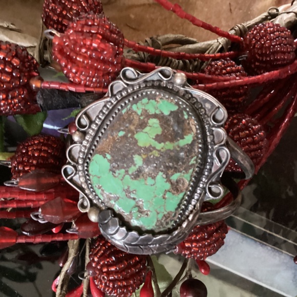 Vintage Native American Sterling Silver Old Pawn Turquoise Cuff - Picture 9 of 16